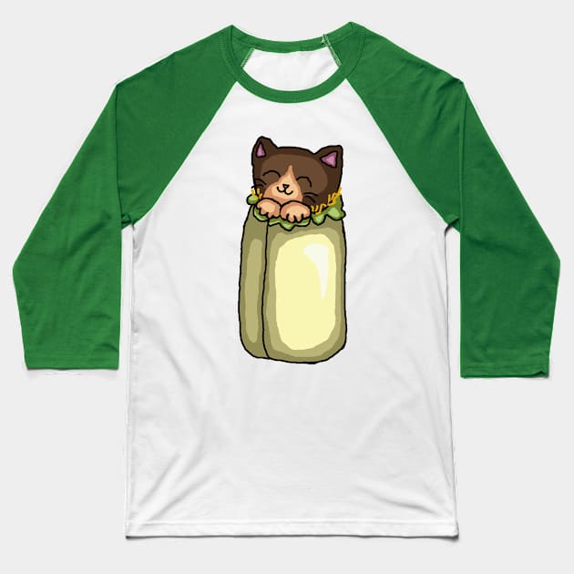 Purrito Burrito Cat Baseball T-Shirt by TacoCat Designs